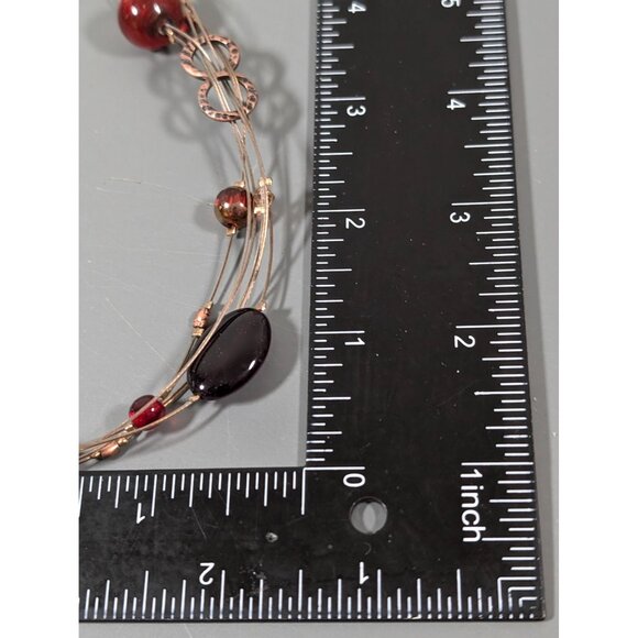 Chicos Copper Tone Red Glass Multi Wire Necklace Boho Coastal Chic 20" - Picture 9 of 9